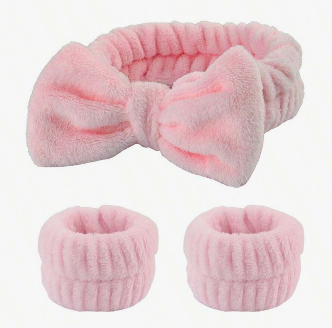 [3-Piece Spa Essential Set] Headband & Wristbands for Face Washing and Makeup